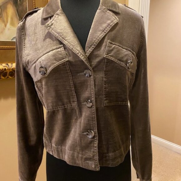 CABI Silvery Taupe /Green Velvet Button-Up Short Women's Jacket Size M - Picture 5 of 5